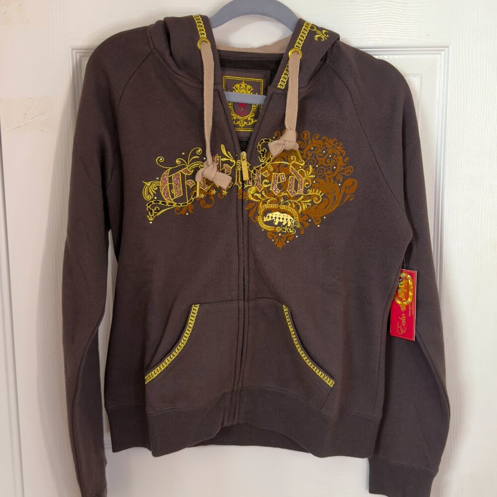 Ecko Red Brown & yellow zip up embroidered hoodie